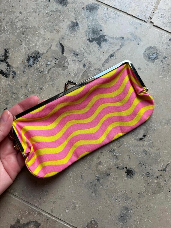 Vintage Marimekko Purse / Finland / Pink Yellow, waves, classic pattern View 6