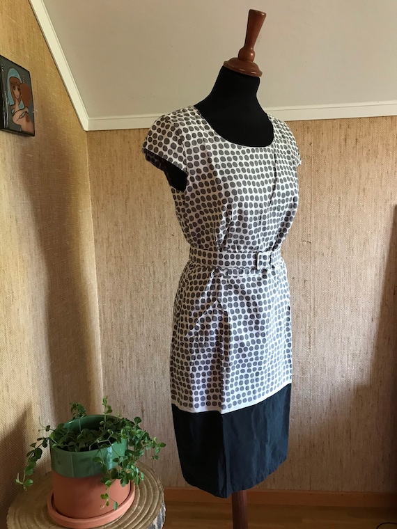 Vintage Marimekko Preppy Dress / Grey Polka dot B… - image 1