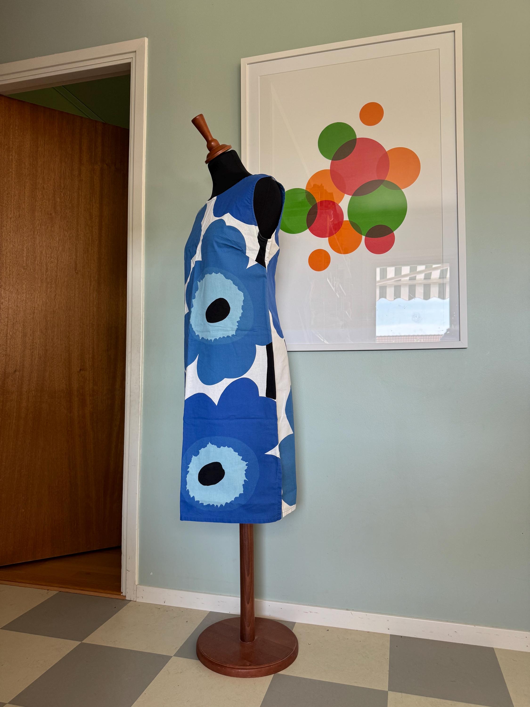 RESERVED Vintage Marimekko Dress Blue Unikko Flowers on White