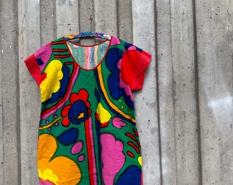 Marimekko maßgefertigte Vintage Tunika Kleid aus Finnland / skandinavisches Design / passend für Small