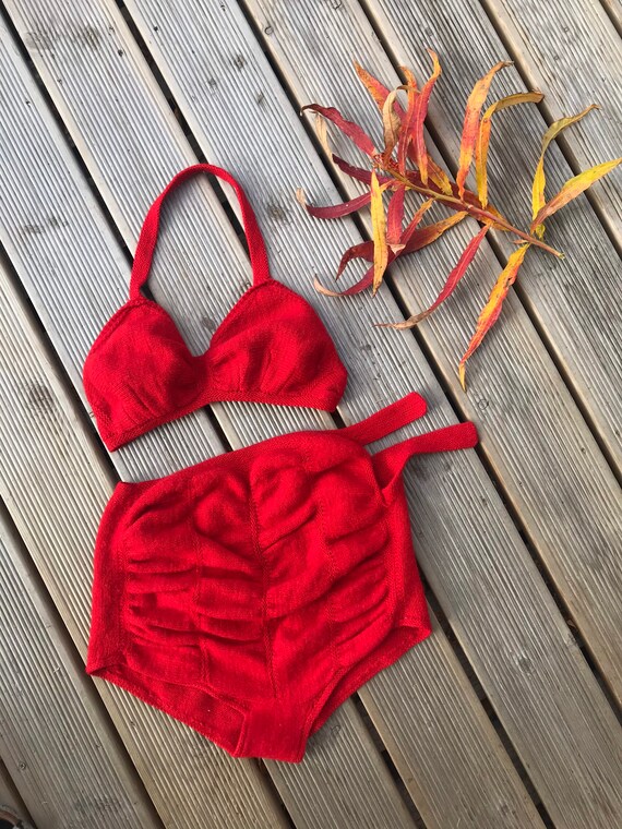 Vintage Wool Bikini Two Piece / fits Medium - Larg