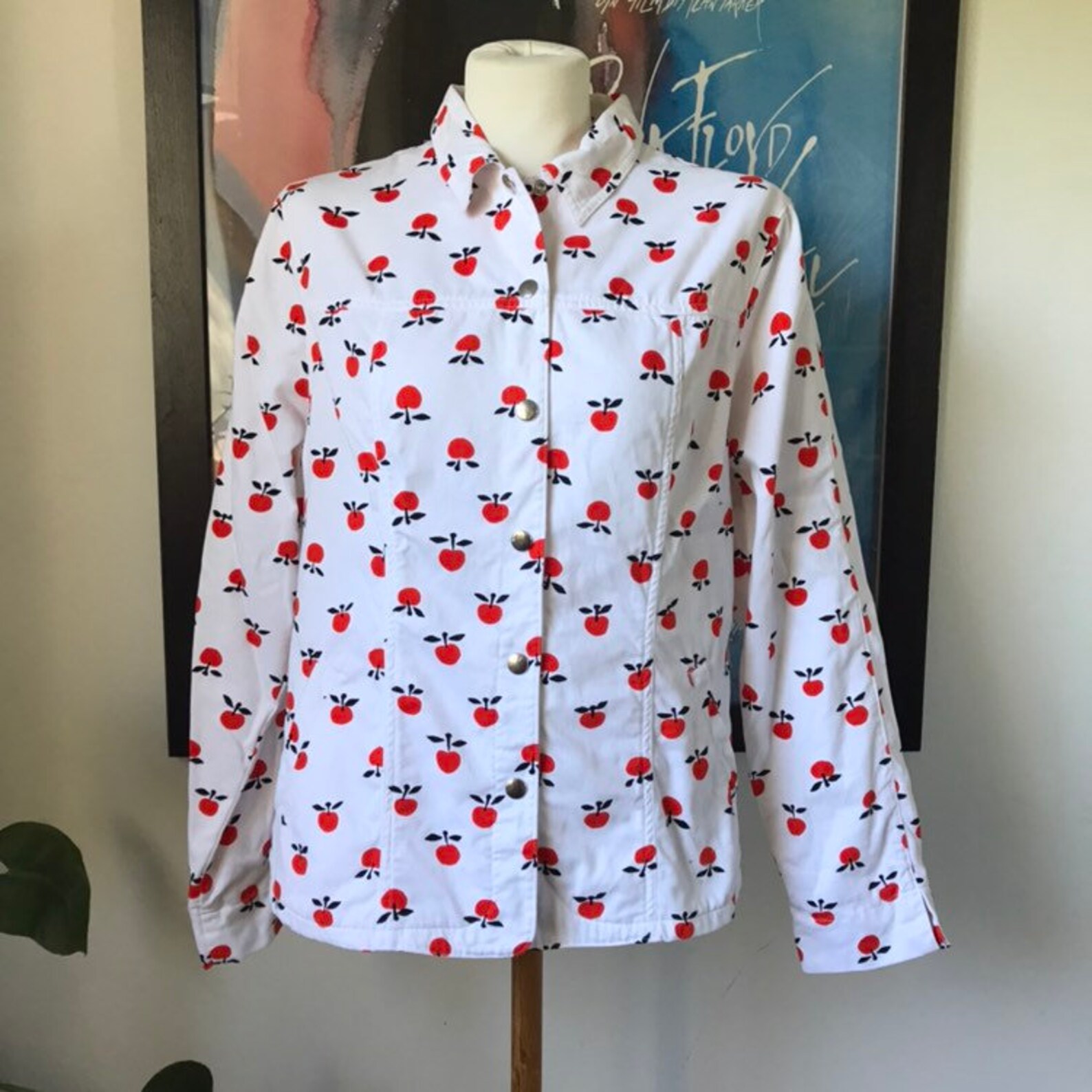 Vintage Marimekko Jacket / White With Red Applea/ Size 46 - Etsy