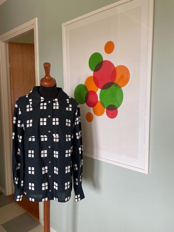 Vintage Marimekko Shirt: 1960s Black & White Cotton, Size M/L
