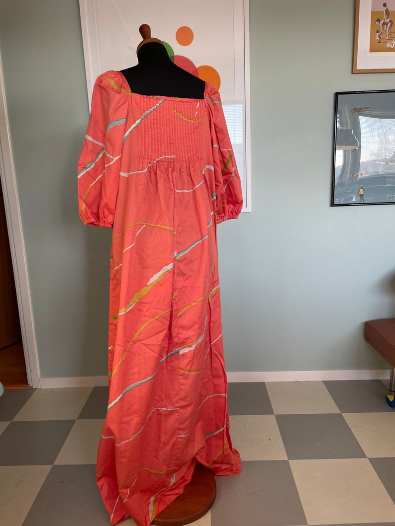 Vintage Marimekko Maxi Dress 1970's / Size Small fits also Medium / Finland Coral PInk Dress with belt image 1