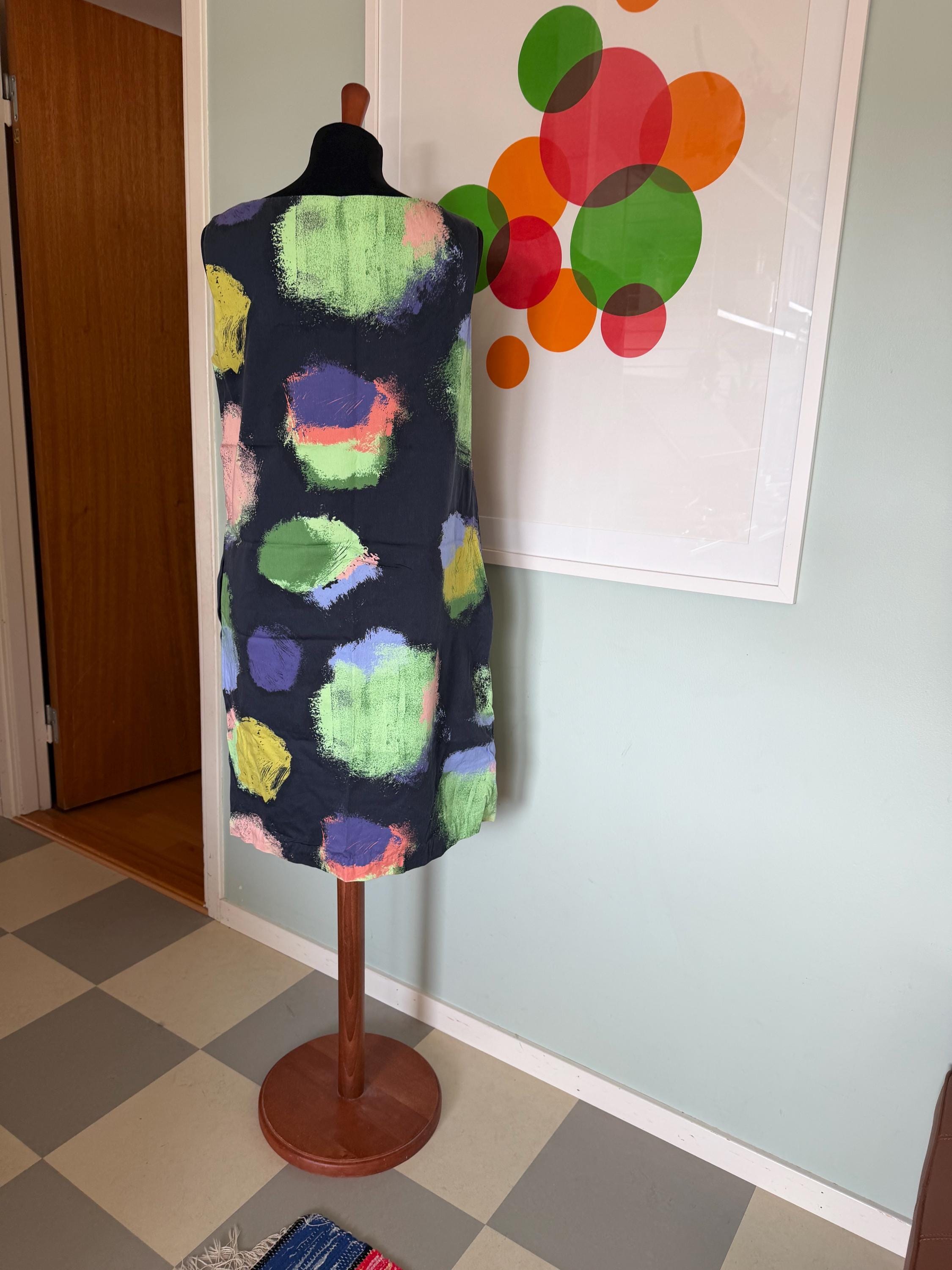 Marimekko A-line Dress: Dark Gray With Colorful Dots, Finland, EUR 38