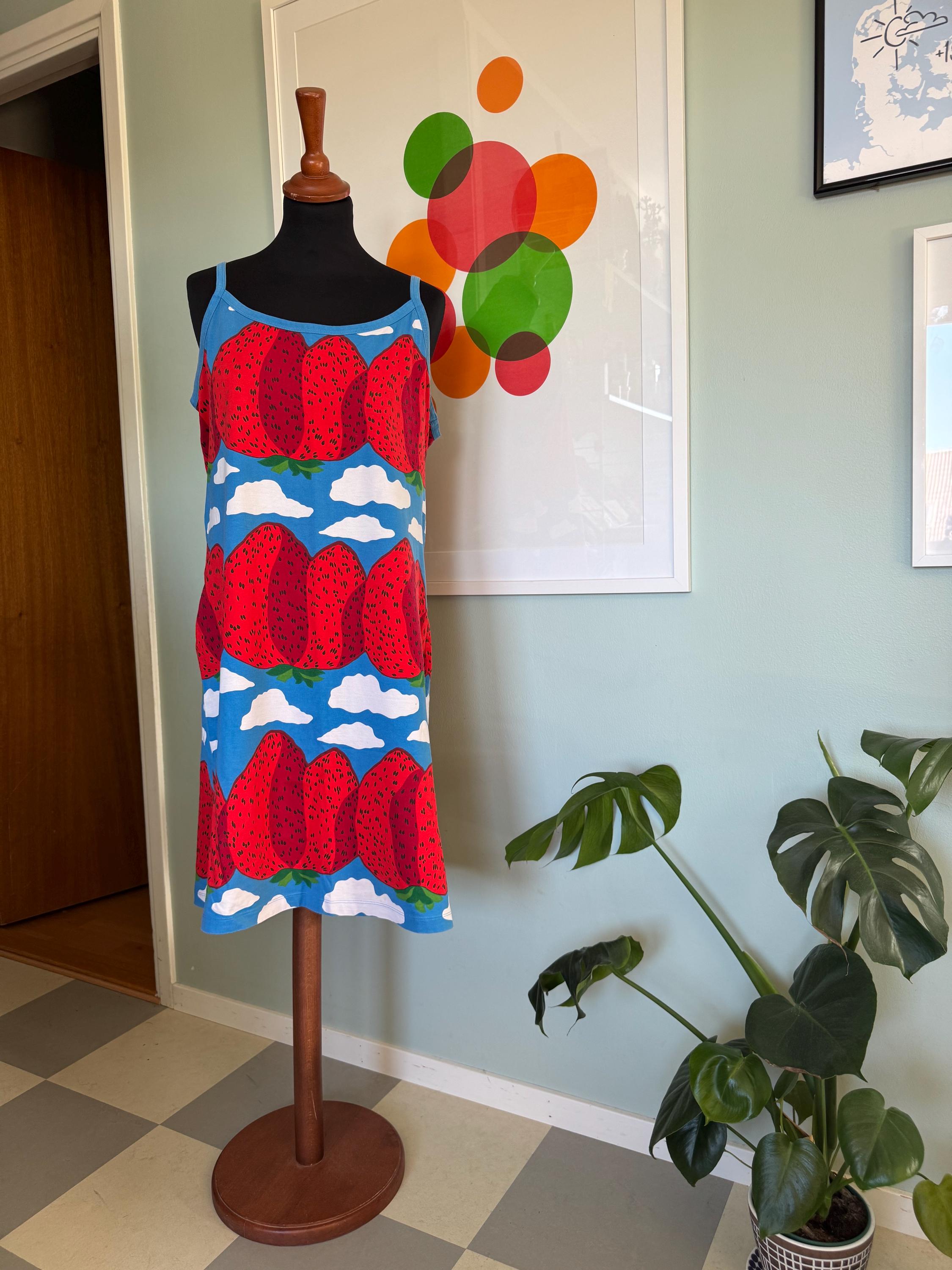 Vintage Marimekko Dress Sun Dress / Blue Strawberry / Size Large