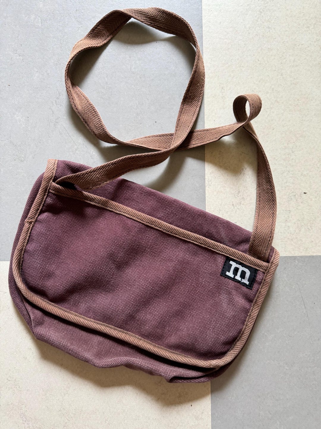 Vintage Marimekko Cotton Hand Bag Finland Aubergine and Brown