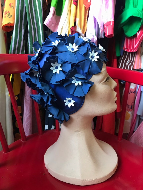Amazing blue floral swim cap hat / 1950-60 Vintage
