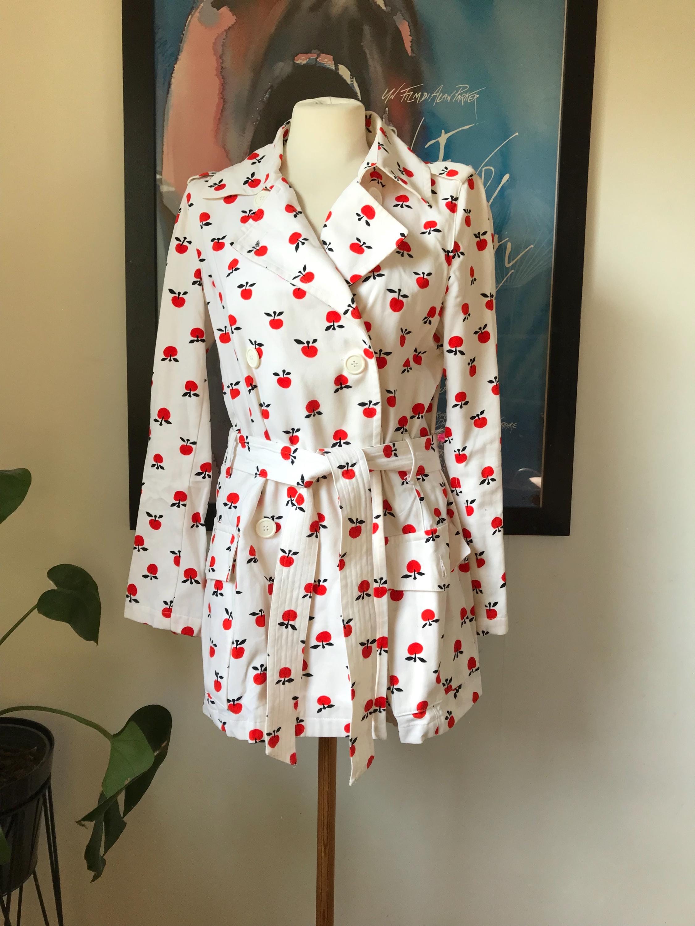 Vintage Marimekko Apple Print Trench Coat - 1990s Finnish Design