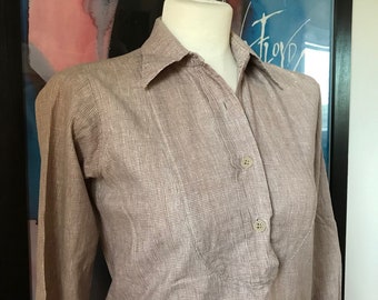 Vintage Marimekko Tunic or Shirt / Beige and Brown / Size XXS, fits Small / 1970s Finland / Grandpa shirt