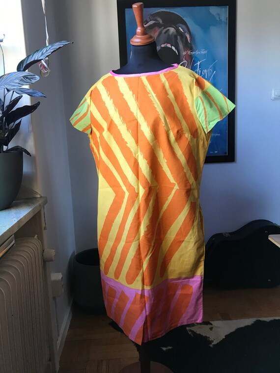 Vintage Marimekko Dress / Yellow Pink Green Neon S