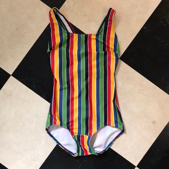 Fun Retro Swimsuit Striped Rainbow / EUR 36 - X S… - image 1