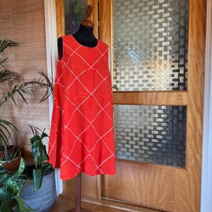 Vintage 1971 Marimekko A-Line Dress: Red & White Cotton, Size Medium