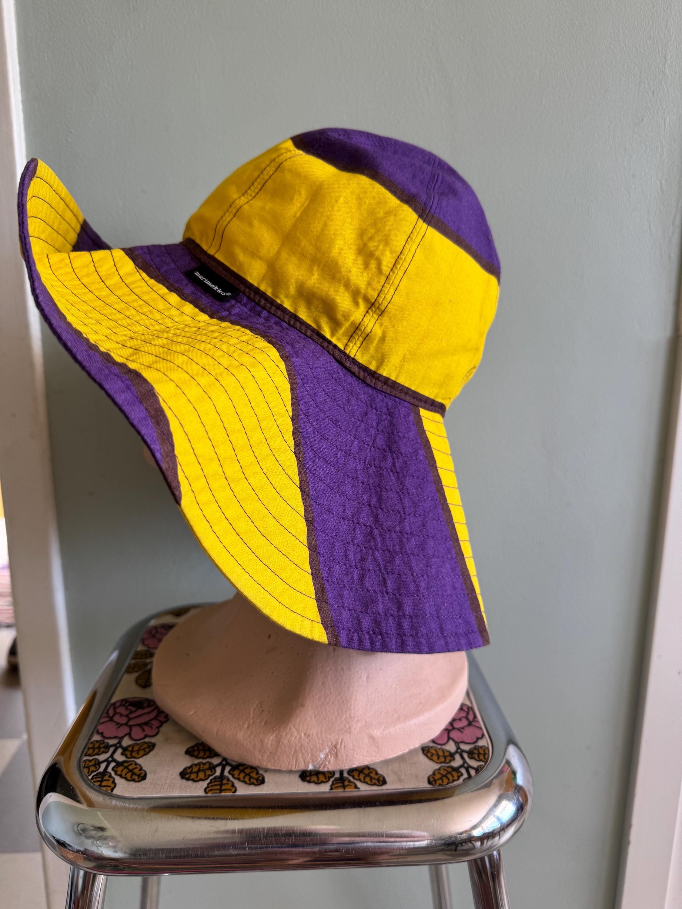 VINTAGE Marimekko Multicolor Patterned Hat Vintage Marimekko Sun Hat / Cotton / Blue Unikko Flowers  main image 3