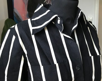 Vintage Marimekko Preppy Shirt / Size 36 - 8 - small / 1975 Finland / Striped Black & White