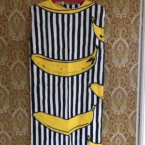 Banana Print Maxi Dress: Striped Cotton Scandinavian Design
