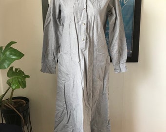 Vintage Marimekko Shirt Dress | 1970s Grey Geometric Cotton Maxi Dress | Size 38 | Finland