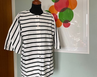 vintage Vuokko Marimekko Shirt / Size 40, fits up to Medium - Large / 1970 Finland / White with Black thin stripes