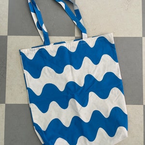 Marimekko Cotton Tote Bag / 1990 Finland / Blue White Lokki