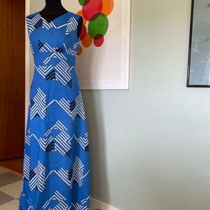 Vintage dress / Maxi dress size 38 / Finland Scandinavian design  /Salonne Salo, blue 1970s