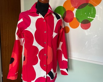 Vintage Marimekko Unikko Shirt / Red White Unikko Cotton, XS