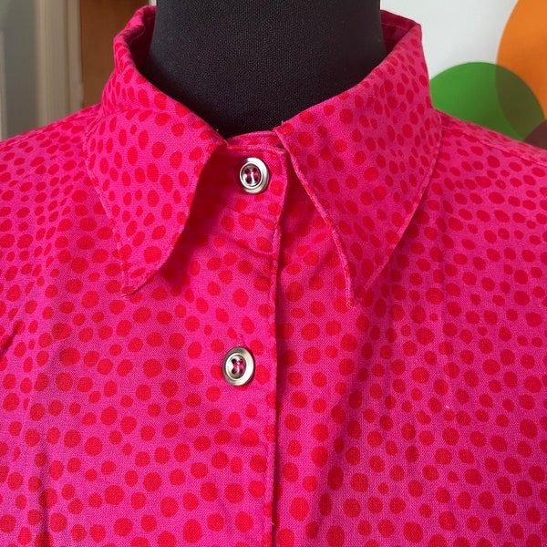 Vintage Marimekko Shirt / Pink / Size Large, fits Medium better / 1980s Finland design Mika Piirainen