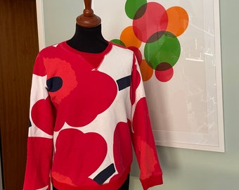 Vintage Marimekko Unikko sweatshirt / Red White Unikko cotton, Small / Finland Scandinavian design