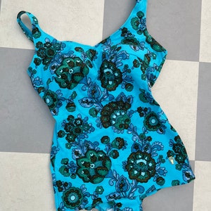 1960s Floral One-Piece Swimsuit: Vintage Swedish Design, Large
