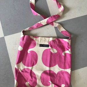Vintage Marimekko Cotton Hand Bag / Finland / Pink and white