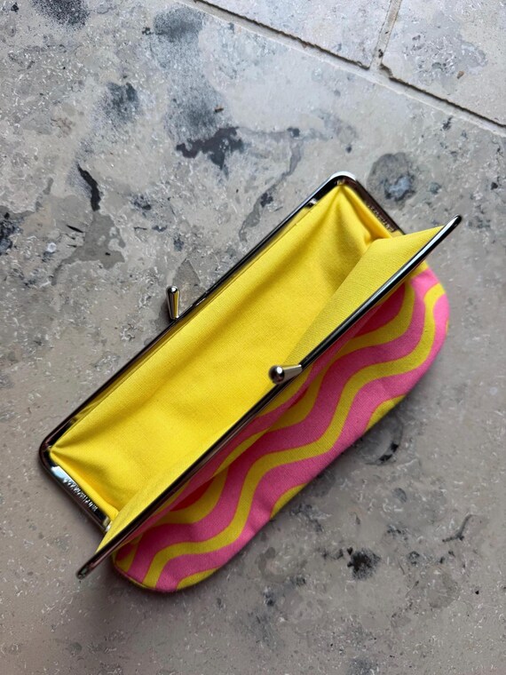 Vintage Marimekko Purse / Finland / Pink Yellow, waves, classic pattern View 2