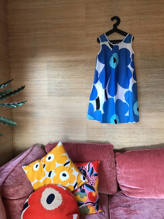 Vintage Marimekko Dress / Blue Unikko Flowers on W