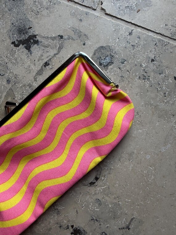 Vintage Marimekko Purse / Finland / Pink Yellow, waves, classic pattern View 4