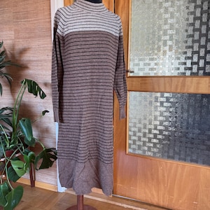Vintage Marimekko-wollen jurk jaren 70: gestreept gebreid, maat Small/Medium