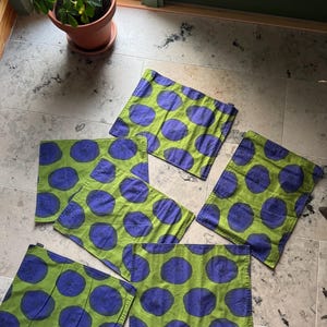 Vintage Marimekko 6 pieces of Table Placing Napkins / 1990 Finland / Blue Green