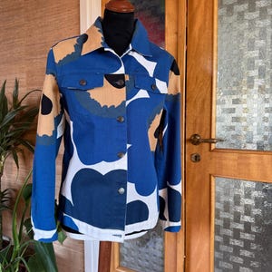 Marimekko Unikko Denim Jacket / Blue Beige White / Medium / 1990
