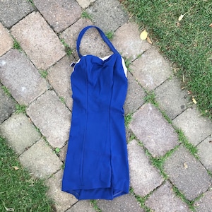 Vintage Bathing Suit Deadstock / size 40 Swimsuit / 1950&#39;s Deep Blue One Piece Sweden
