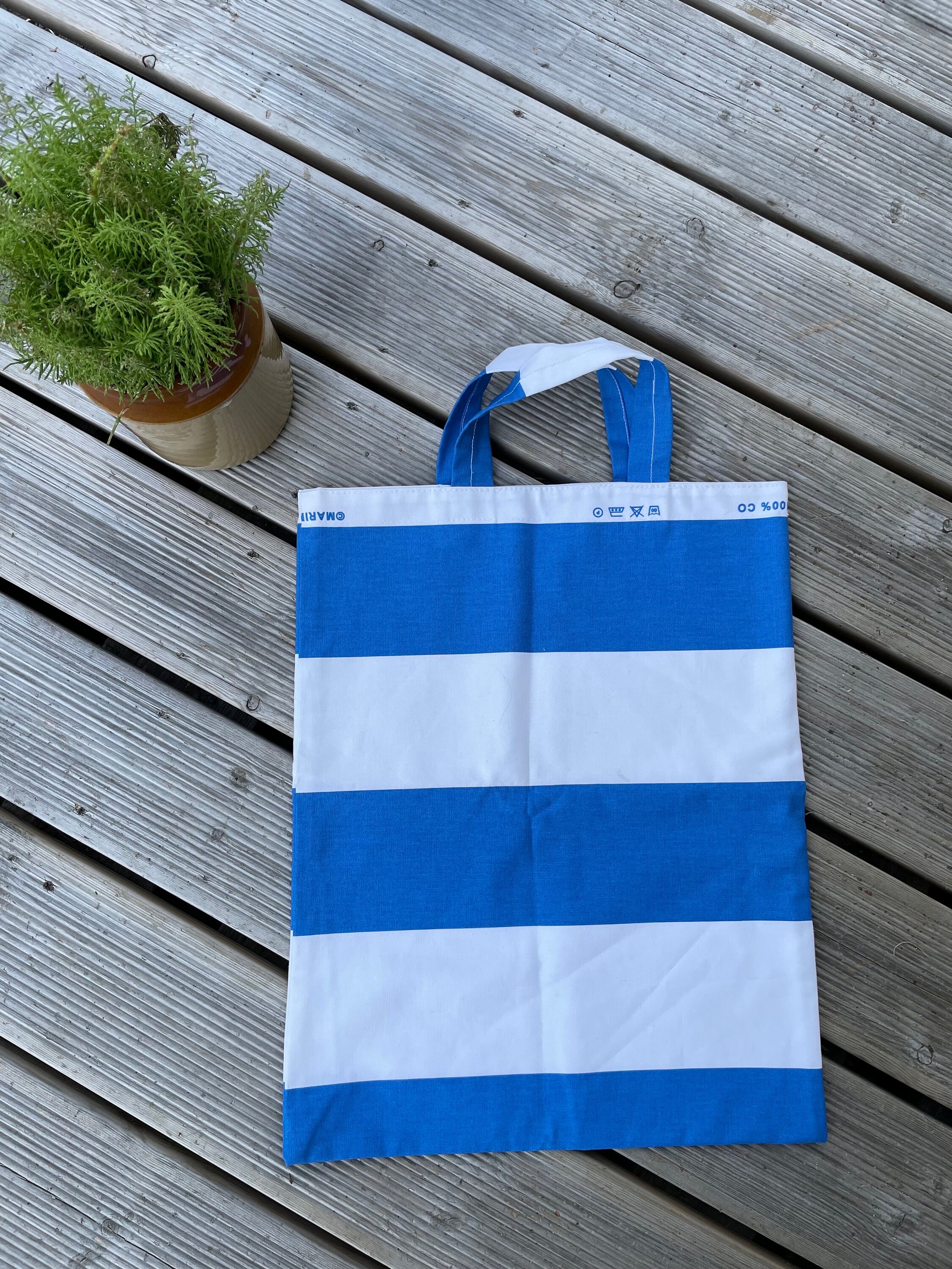 Marimekko Cotton Tote Bag / 1990 Finland / Blue White / Never Used
