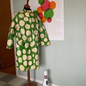 Vintage Marimekko Marimekko Rain Coat / Size 36 Small / 1960 Finland / Green & White Polkadot