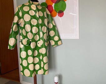 Vintage Marimekko Marimekko Rain Coat / Size 36 Small / 1960 Finland / Green & White Polkadot