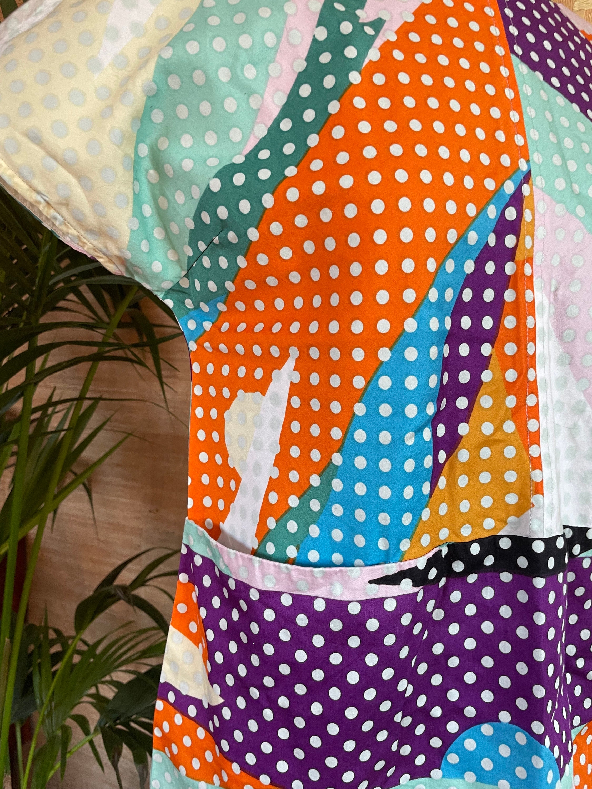 Marimekko Blouse Top / Colorful Fields and Polka Dot / Size