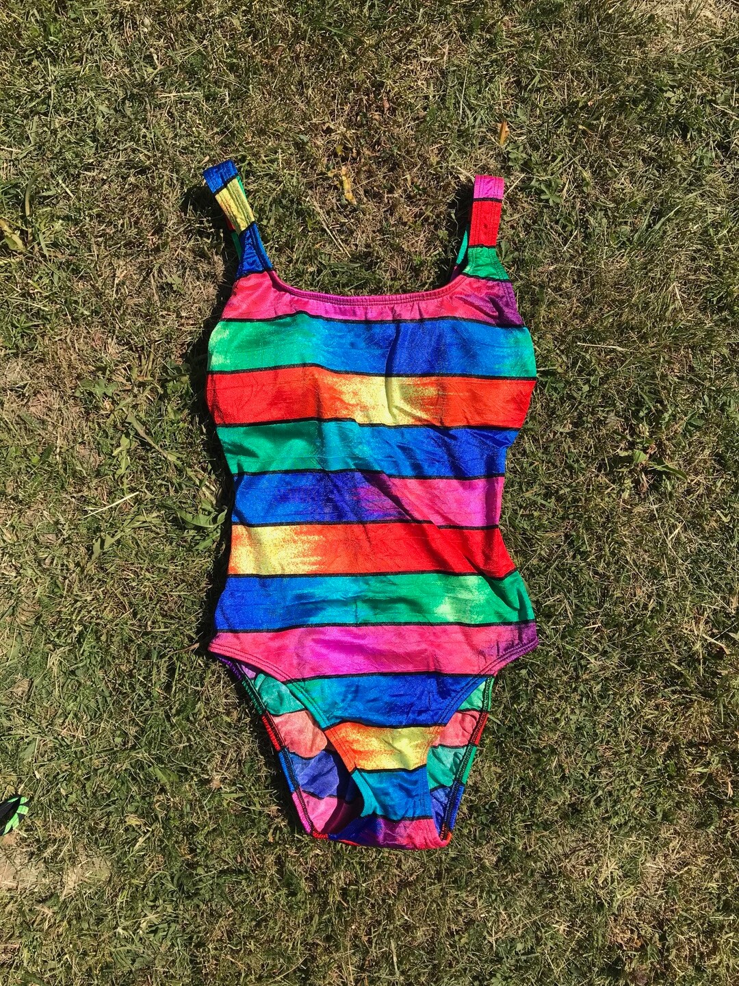 Fun Retro Swimsuit Striped Neon / Robby Len / Size 8 - Small/ 1980 ...