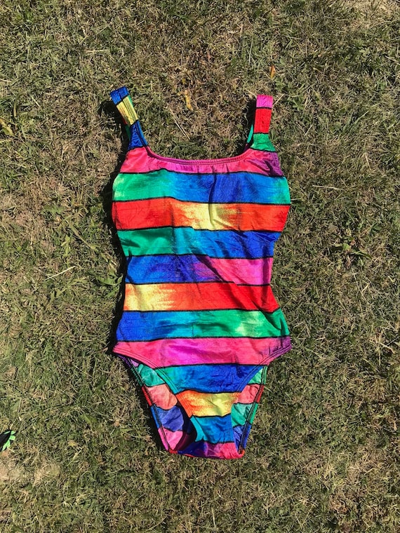 Fun Retro Swimsuit Striped Neon / Robby Len / Size