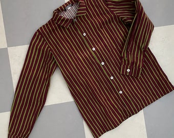 Vintage Marimekko Shirt Jokapoika child/ Size approx 140-150cl /  Finland / Striped Bordeaux Green