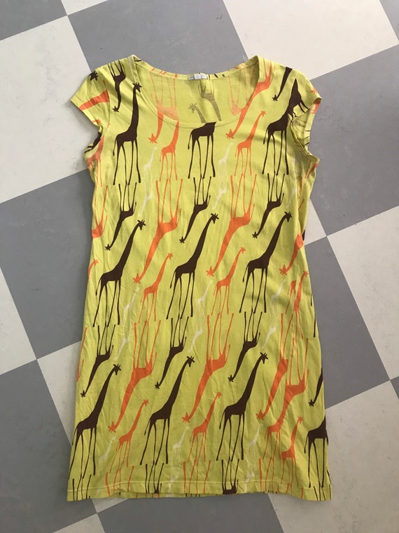 Marimekko vintage dress / yellow Giraffe stretch … - image 1