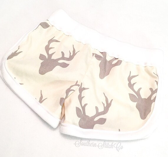 Baby Lounge Shorts in Ivory with Gray Buck Head Fabric