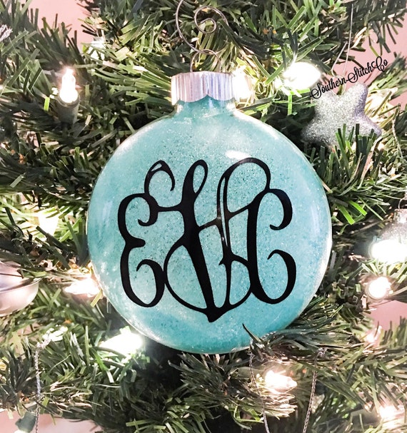 Create Your Own Large Round/Flat Face Monogram Glitter Ornament 5"