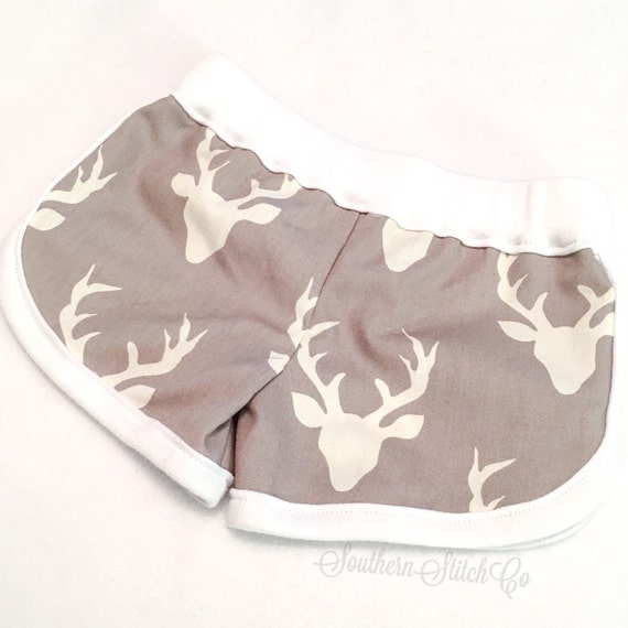Baby Lounge Shorts in Gray with White Buck Head Fabric