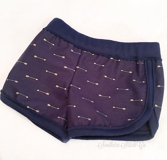 Baby Lounge Shorts in Navy with Metallic Gold Arrows Fabric