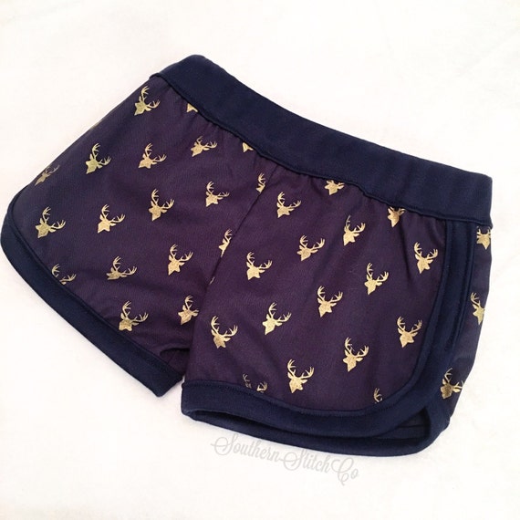 Baby Lounge Shorts in Navy with Metallic Gold Buck Head Fabric