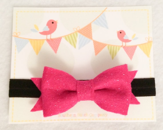 Ready To Ship - Glitter Pink/Black Bow Headband